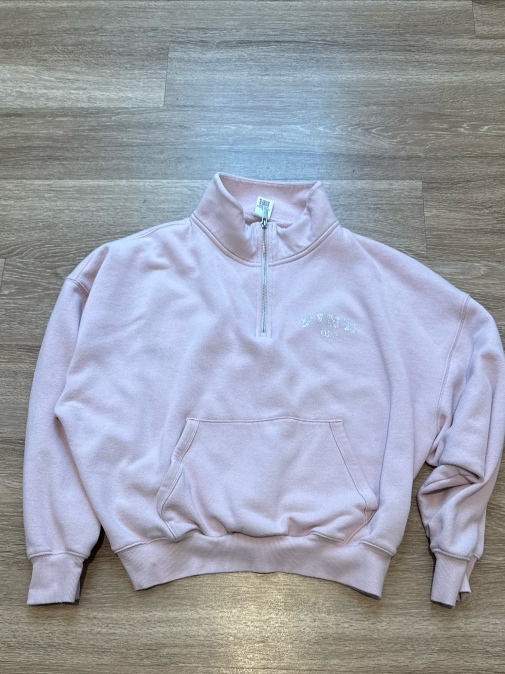 Victoria's Secret PINK Long Sleeve 1/4 Zip Sweatshirt Light Pink Sz Large
